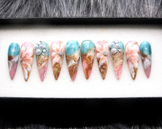 Fairy Marble Flowers Nail Set
